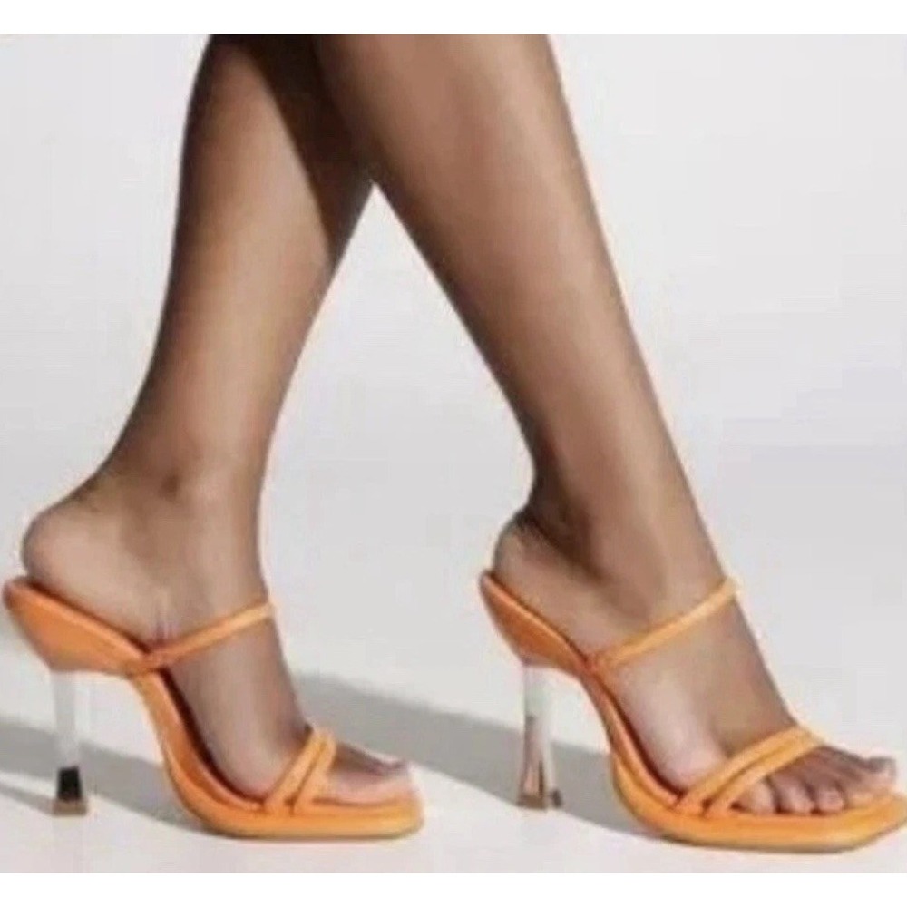SCHUTZ Womens Orange‎ Tubular Straps Agatha Slip On Heeled Sandal 9.5 B NEW